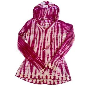 Balance Collection Women's Small Pink Tie Dye Hooded Thumbhole Pullover Top